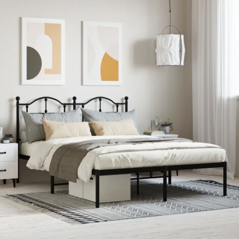 Lit double，Lit adulte，Cadre de lit métal avec tête de lit noir 140x190 cm240306