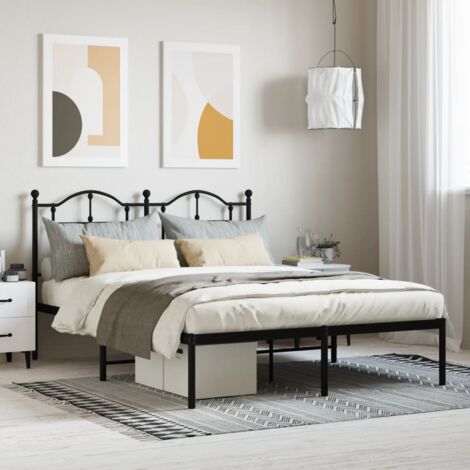Lit double，Lit adulte，Cadre de lit métal avec tête de lit noir 140x200 cm436058