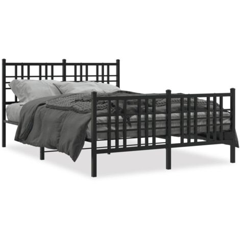 Lit double，Lit adulte，Cadre de lit métal sans matelas avec pied de lit noir 137x190cm CFW4315626