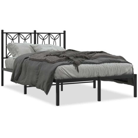 Lit double，Lit adulte，Cadre de lit métal sans matelas avec tête de lit noir 120x190cm CFW2969319