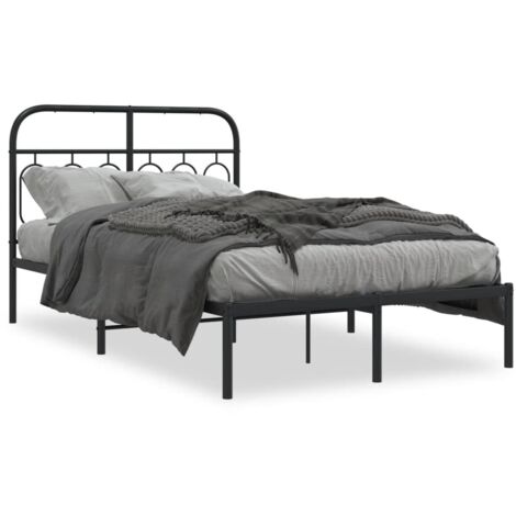 Lit double，Lit adulte，Cadre de lit métal sans matelas avec tête de lit noir 120x190cm CFW4267656