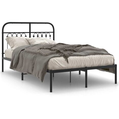Lit double，Lit adulte，Cadre de lit métal sans matelas avec tête de lit noir 120x190cm CFW5221960