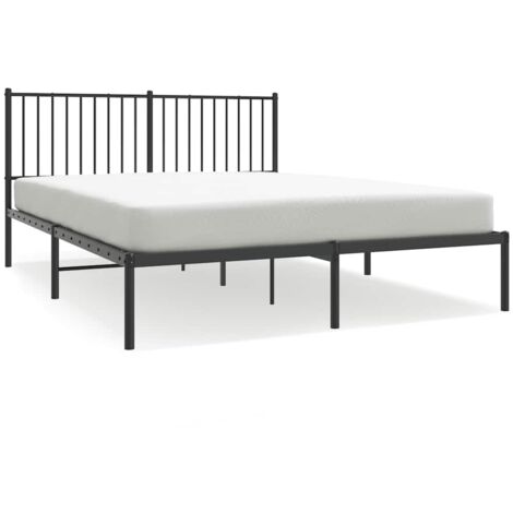 Lit double，Lit adulte，Cadre de lit métal sans matelas avec tête de lit noir 150x200cm CFW5553812