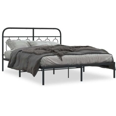 Lit double，Lit adulte，Cadre de lit métal sans matelas avec tête de lit noir 150x200cm CFW8308947