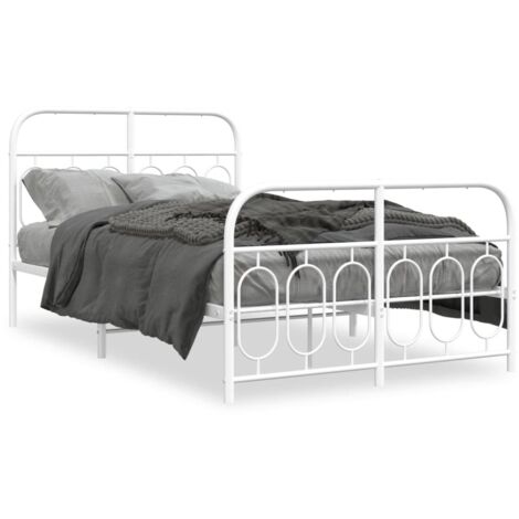 Lit double，Lit adulte，Cadre de lit métal sans matelas et pied de lit blanc 120x200 cm CFW1503551