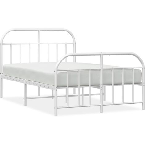 Lit double，Lit adulte，Cadre de lit métal sans matelas et pied de lit blanc 120x200 cm CFW4059051