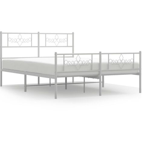 Lit double，Lit adulte，Cadre de lit métal sans matelas et pied de lit blanc 140x200 cm CFW9300251
