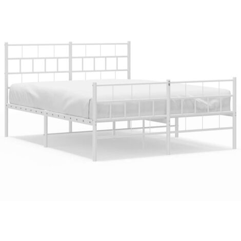 Lit double，Lit adulte，Cadre de lit métal sans matelas et pied de lit blanc 140x200 cm CFW9893420