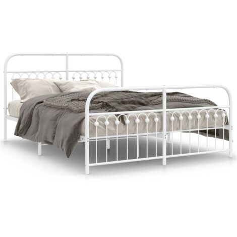 Lit double，Lit adulte，Cadre de lit métal sans matelas et pied de lit blanc 150x200 cm CFW2342278