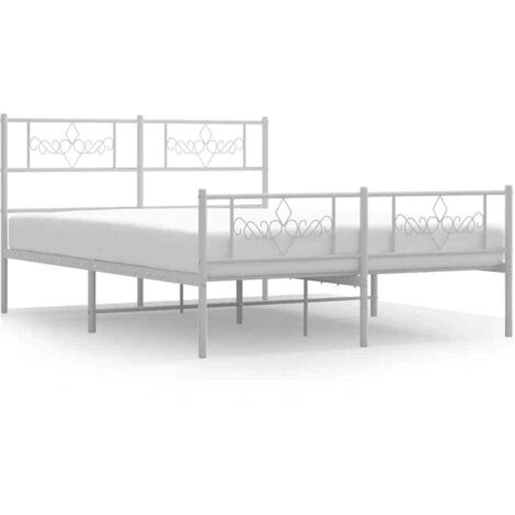 Lit double，Lit adulte，Cadre de lit métal sans matelas et pied de lit blanc 150x200 cm CFW5537209