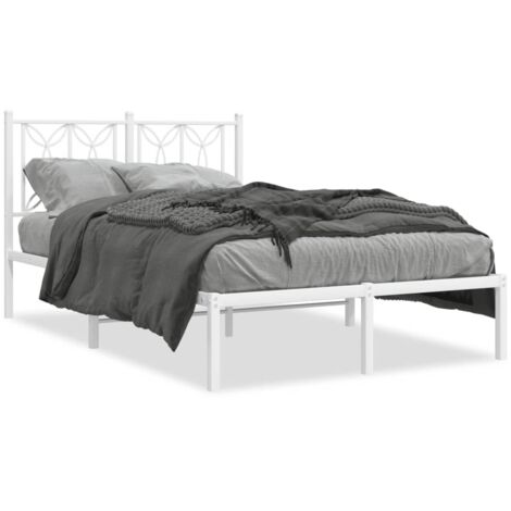 Lit double，Lit adulte，Cadre de lit métal sans matelas et tête de lit blanc 120x190 cm CFW1437580