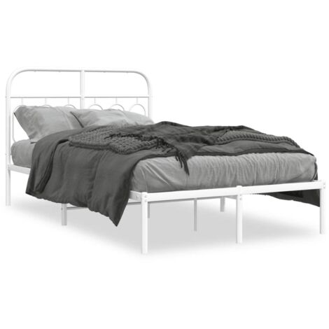 Lit double，Lit adulte，Cadre de lit métal sans matelas et tête de lit blanc 120x190 cm CFW6567487