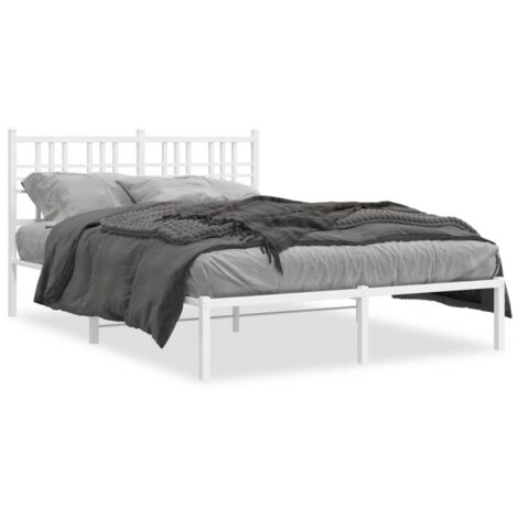 Lit double，Lit adulte，Cadre de lit métal sans matelas et tête de lit blanc 140x190 cm CFW1173475