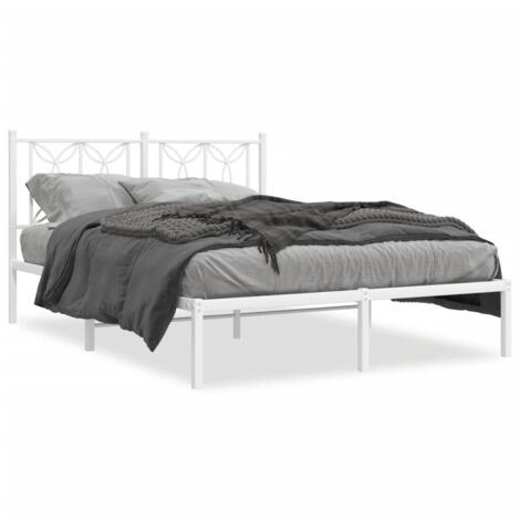 Lit double，Lit adulte，Cadre de lit métal sans matelas et tête de lit blanc 140x190 cm CFW2305957