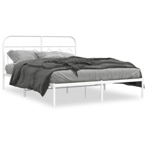 Lit double，Lit adulte，Cadre de lit métal sans matelas et tête de lit blanc 140x190 cm CFW3352265