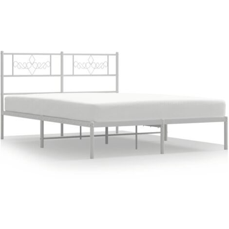 Lit double，Lit adulte，Cadre de lit métal sans matelas et tête de lit blanc 140x190 cm CFW7089350