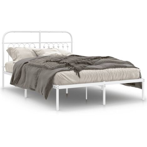 Lit double，Lit adulte，Cadre de lit métal sans matelas et tête de lit blanc 140x190 cm CFW7645475