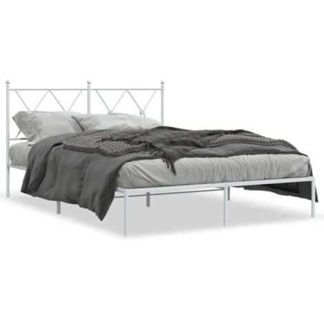 Lit double，Lit adulte，Cadre de lit métal sans matelas et tête de lit blanc 140x190 cm CFW9047110