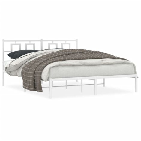 Lit double，Lit adulte，Cadre de lit métal sans matelas et tête de lit blanc 150x200 cm CFW5355249