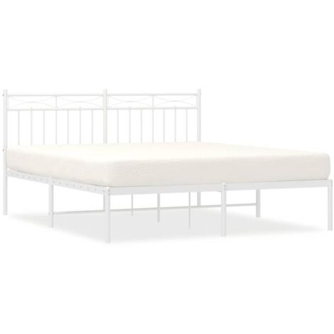 Lit double，Lit adulte，Cadre de lit métal sans matelas et tête de lit blanc 150x200 cm CFW7067747