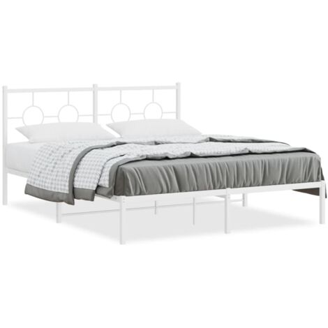 Lit double，Lit adulte，Cadre de lit métal sans matelas et tête de lit blanc 150x200 cm CFW7084750
