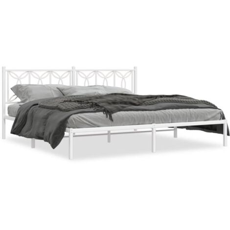 Lit double，Lit adulte，Cadre de lit métal sans matelas et tête de lit blanc 193x203 cm CFW8884220