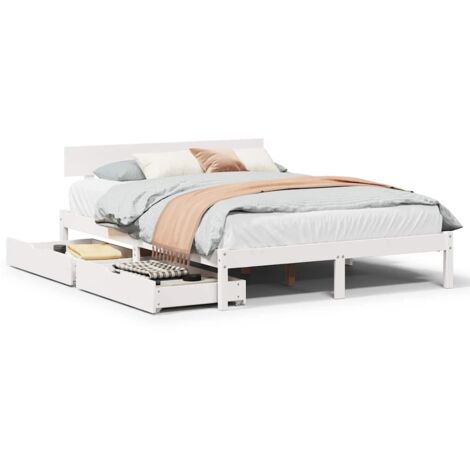 Lit double,Lit adulte,Cadre de lit sans matelas blanc 140x190 cm bois de pin massif CFW8779854
