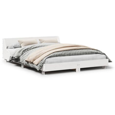 Lit double，Lit adulte，Cadre de lit sans matelas blanc 150x200 cm bois de pin massif CFW6261043