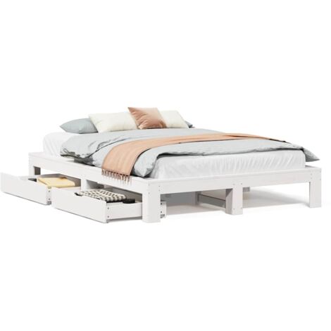 Lit double，Lit adulte，Cadre de lit sans matelas blanc 160x200 cm bois de pin massif CFW1248318