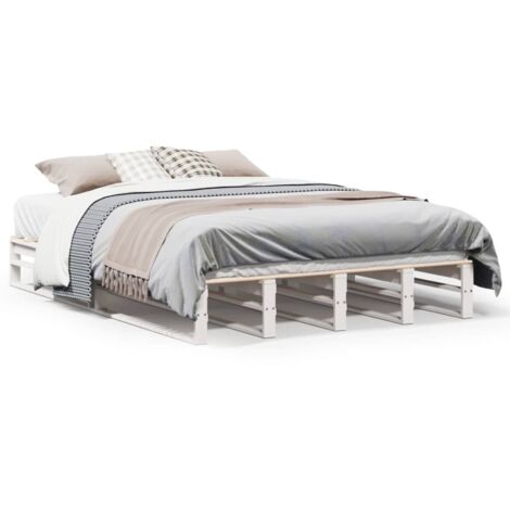 Lit double，Lit adulte，Cadre de lit sans matelas blanc 160x200 cm bois de pin massif CFW1855319