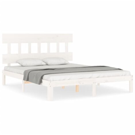 Lit double，Lit adulte，Cadre de lit sans matelas blanc 160x200 cm bois de pin massif CFW2347571