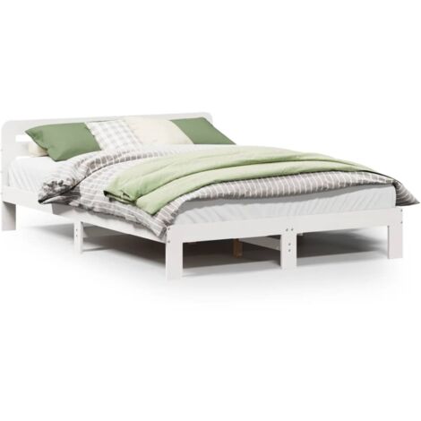 Lit double，Lit adulte，Cadre de lit sans matelas blanc 160x200 cm bois de pin massif CFW3469178
