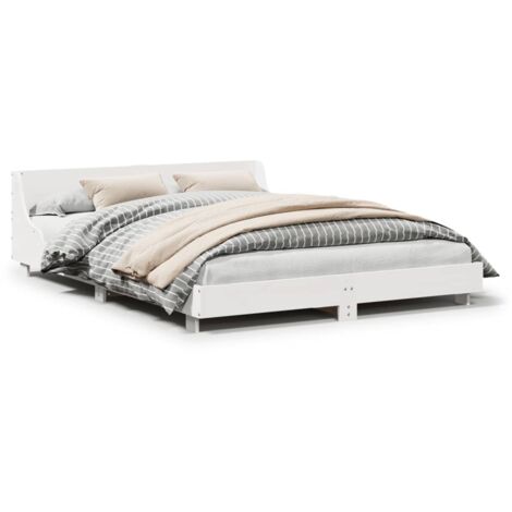 Lit double，Lit adulte，Cadre de lit sans matelas blanc 160x200 cm bois de pin massif CFW3705913