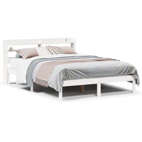 Lit double，Lit adulte，Cadre de lit sans matelas blanc 160x200 cm bois de pin massif CFW3716451