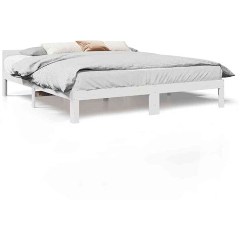 Lit double，Lit adulte，Cadre de lit sans matelas blanc 160x200 cm bois de pin massif CFW4258523