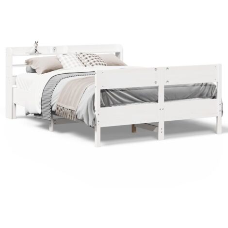 Lit double，Lit adulte，Cadre de lit sans matelas blanc 160x200 cm bois de pin massif CFW4905028