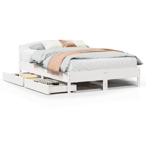 Lit double，Lit adulte，Cadre de lit sans matelas blanc 160x200 cm bois de pin massif CFW5868853