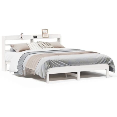 Lit double，Lit adulte，Cadre de lit sans matelas blanc 160x200 cm bois de pin massif CFW7016697