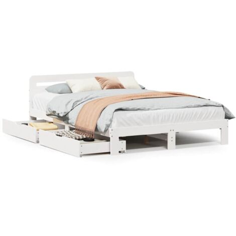 Lit double,Lit adulte,Cadre de lit sans matelas blanc 160x200 cm bois de pin massif CFW8581185