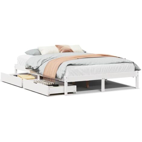 Lit double，Lit adulte，Cadre de lit sans matelas blanc 160x200 cm bois de pin massif CFW8820463