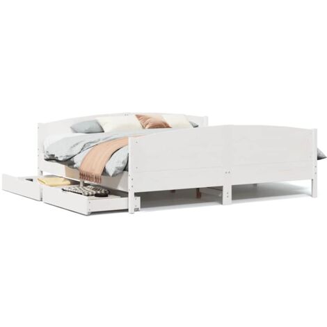 Lit double,Lit adulte,Cadre de lit sans matelas blanc 160x200 cm bois de pin massif CFW9001889