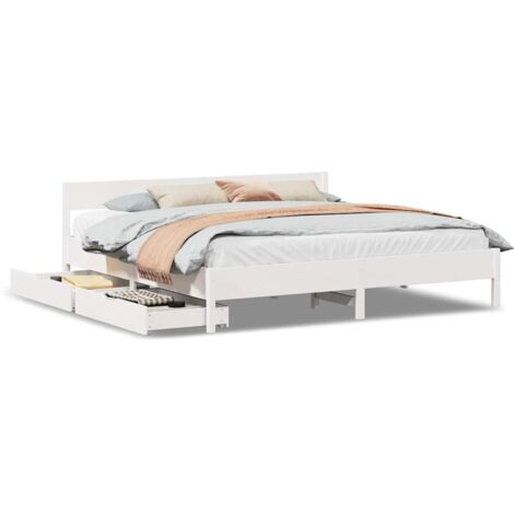 Lit double，Lit adulte，Cadre de lit sans matelas blanc 160x200 cm bois de pin massif CFW9830538