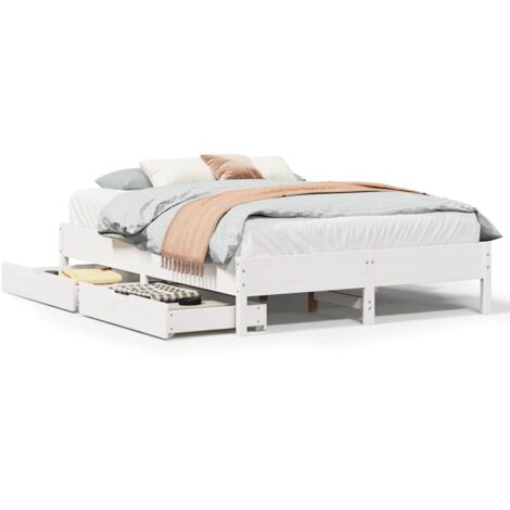Lit double，Lit adulte，Cadre de lit sans matelas blanc 160x200 cm bois de pin massif CFW9899262