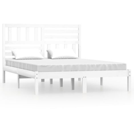 Lit double，Lit adulte，Cadre de lit sans matelas blanc bois de pin massif 140x200 cm CFW3064600