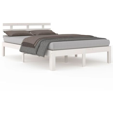 Lit double，Lit adulte，Cadre de lit sans matelas blanc bois massif 140x200 cm CFW3257038