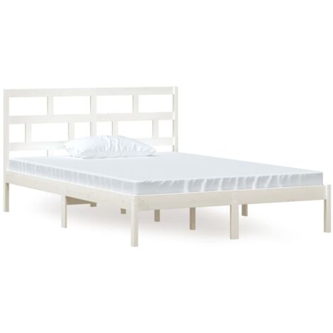 Lit double，Lit adulte，Cadre de lit sans matelas blanc bois massif 140x200 cm CFW5420577