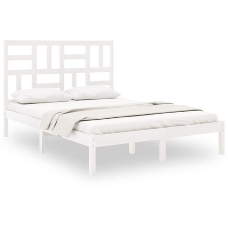 Lit double，Lit adulte，Cadre de lit sans matelas blanc bois massif 140x200 cm CFW9837744