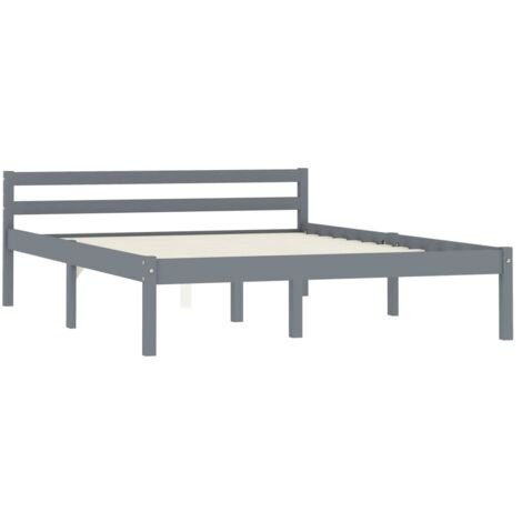 Lit double，Lit adulte，Cadre de lit sans matelas gris bois massif de pin 140x200 cm CFW4960299