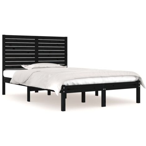 Lit double，Lit adulte，Cadre de lit sans matelas noir 140x190 cm bois massif CFW8186276