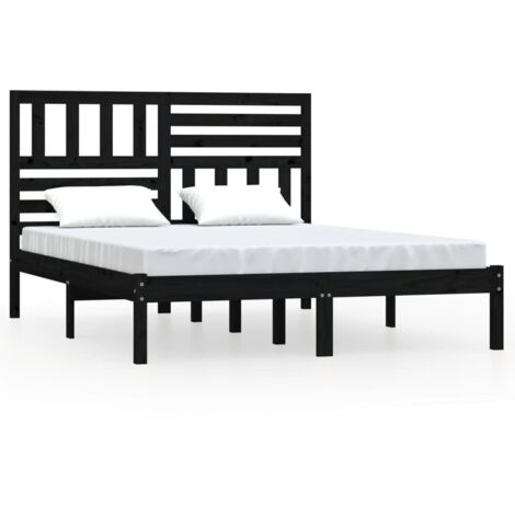 Lit double，Lit adulte，Cadre de lit sans matelas noir bois de pin massif 140x190 cm CFW7920597